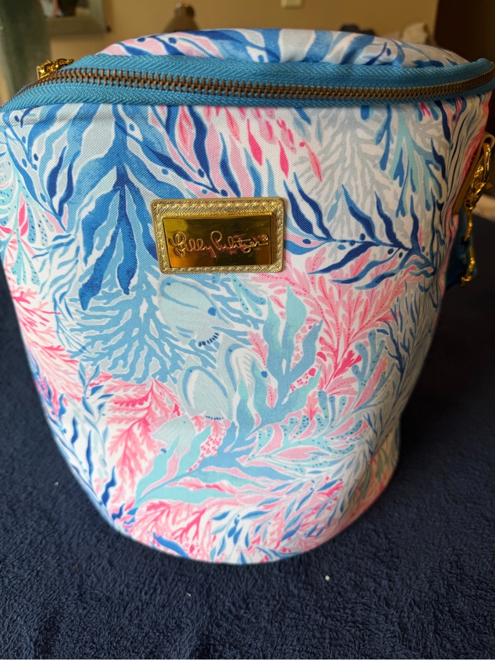 Lilly Pulitzer Coastal Pink & Blue Printed Cosmetic Barrel Bag